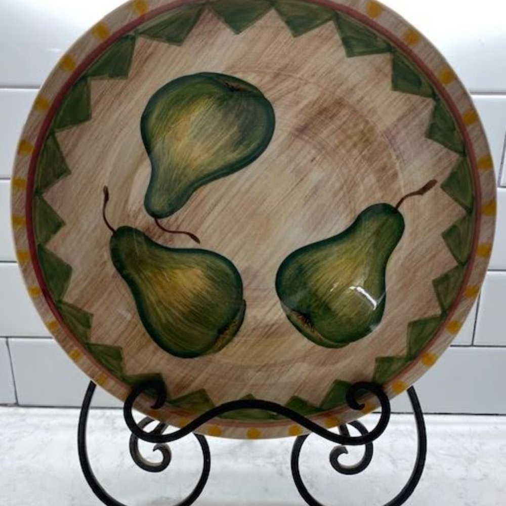 Hand-Painted Bowl with Pears, 12” diameter x 2.50”h # 7622/30 Made in Italy